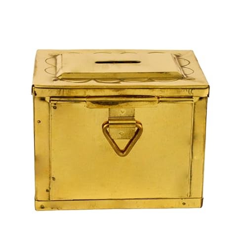 Putrika Brass Money Box| Coin Box/Piggy Bank/Gullak/Donation/Suggestion Box/Antique Coin Bank Box Money Organiser/Coin Money Bank Piggy Bank Money Bank(11cm*8.5cm) Weight: 260gms- Brass Hundi Mini - Image 1
