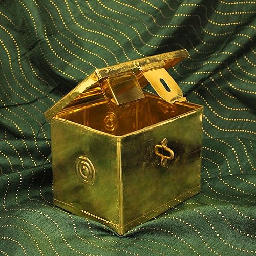 Putrika Brass Money Box| Coin Box/Piggy Bank/Gullak/Donation/Suggestion Box/Antique Coin Bank Box Money Organiser/Coin Money Bank Piggy Bank Money Bank(11cm*8.5cm) Weight: 260gms- Brass Hundi Mini - Image 4