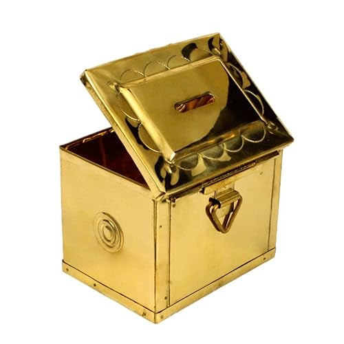 Putrika Brass Money Box| Coin Box/Piggy Bank/Gullak/Donation/Suggestion Box/Antique Coin Bank Box Money Organiser/Coin Money Bank Piggy Bank Money Bank(11cm*8.5cm) Weight: 260gms- Brass Hundi Mini - Image 3
