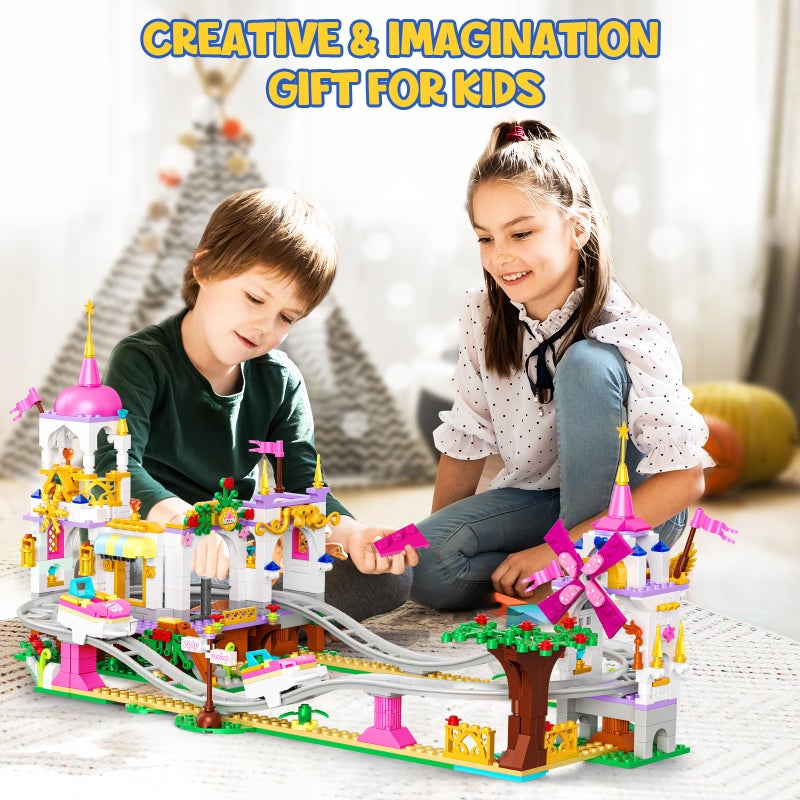 Hogokids مجموعة بناء أفعوانية هوجوكيدز - 711 قطعة مجموعة ألعاب للبنات في مدينة الملاهي كيت ستيم حديقة البناء باللون الوردي هدية عيد ميلاد ألعاب للأطفال البنات والأولاد من عمر 6 7 8 9 10 11 - Image 4