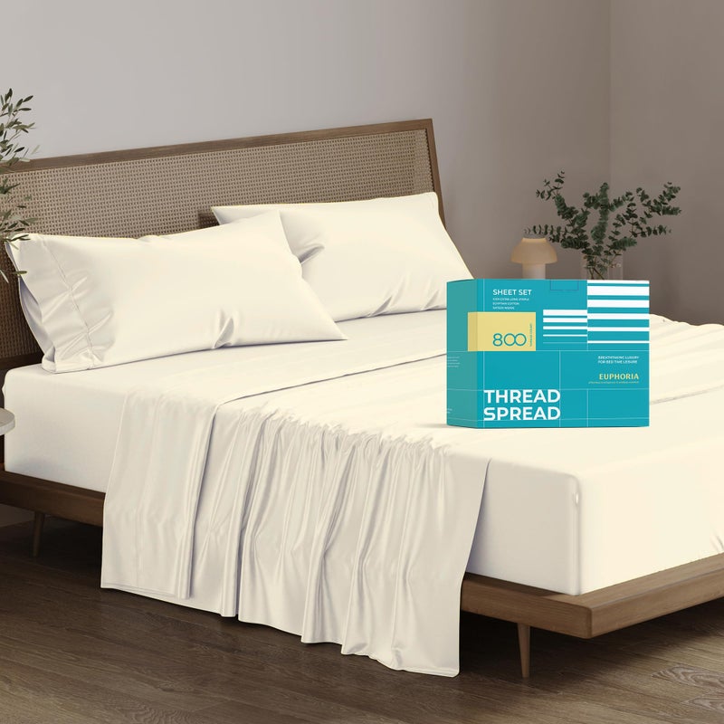 THREAD SPREAD 100 Egyptian Cotton Sheets  Queen Size 800 High Thread Count 4 PC Luxury Hotel Sheets 16 Deep Pocket Sateen Weave Soft Cooling Bedding Sets  Ivory