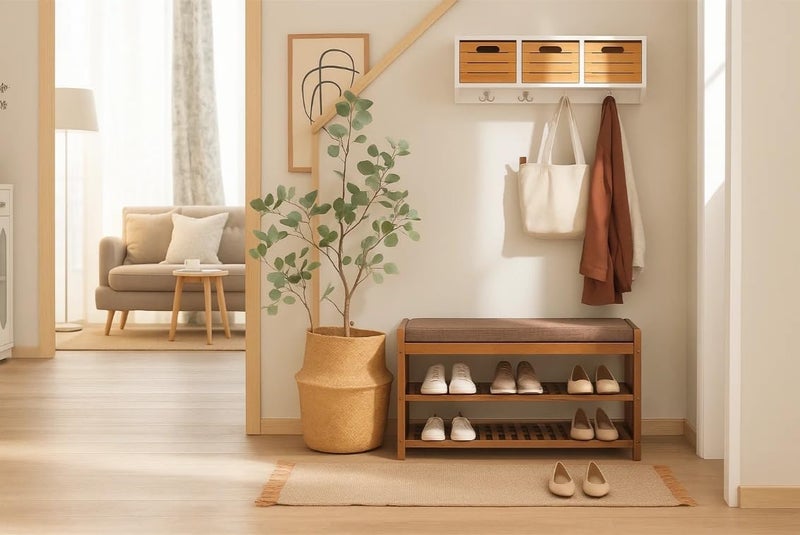 LINGWEI Bamboo Shoe Rack Bench 2-Tier Wooden Shoe Cabinet and Seat, Multi-Function Entryway Organizer for Shoes and Boots – Ideal for Hallway, Bedroom, Living Room, or Office - Image 5