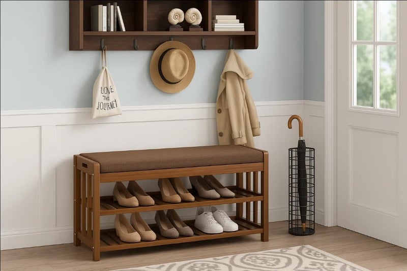 LINGWEI Bamboo Shoe Rack Bench 2-Tier Wooden Shoe Cabinet and Seat, Multi-Function Entryway Organizer for Shoes and Boots – Ideal for Hallway, Bedroom, Living Room, or Office - Image 4