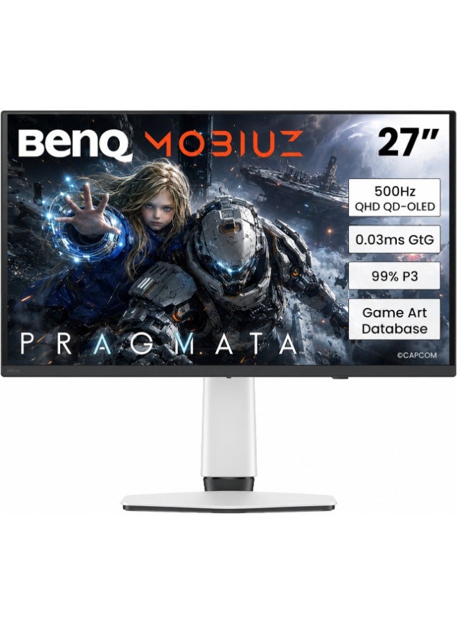 BenQ 27 inch MOBIUZ Gaming Monitor, 3rd Gen QD-OLED, 500Hz, 0.03ms, HDMI2.1, USB-C, VESA Display HDR True Black 500, MOBIUZ Color Tuning, eARC, EX271QZ 3-Year OLED Warranty White - Image 1