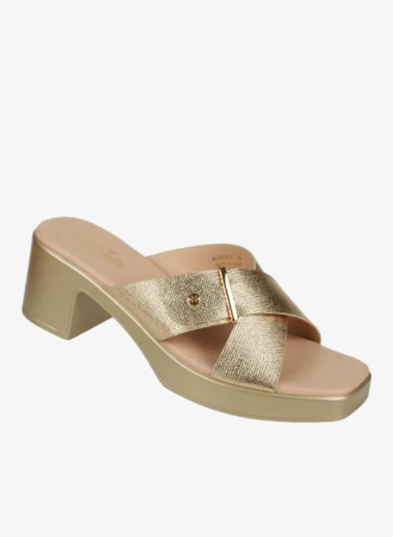 Michelle Morgan Gold 092-2991 Michelle Morgan Ladies Block Heel Sandals 414RJ60J Gold for Women | Best Price UAE