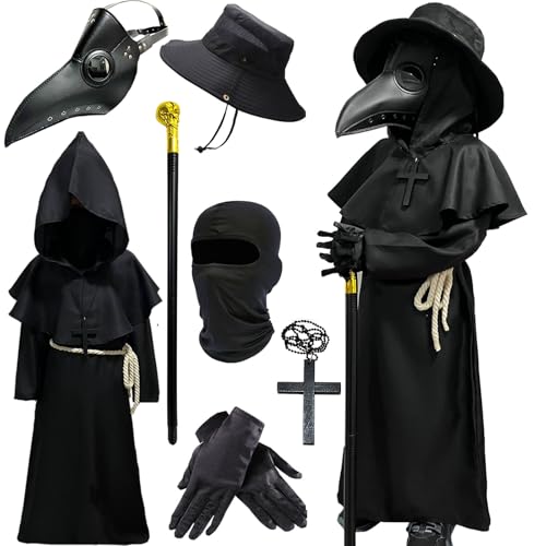 Wakejoy Plague Doctor Costume for Kids 7 in 1 Set Halloween Costumes for Boys Girls Halloween Outfit XLarge150 - Image 1