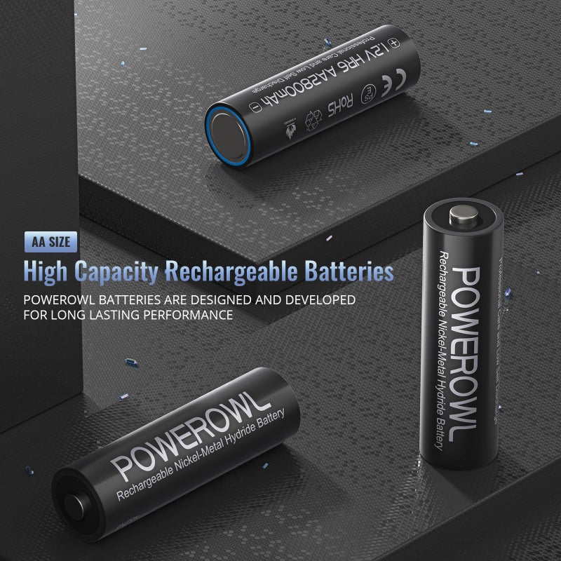 POWEROWL بطاريات POWEROWL AA القابلة لإعادة الشحن، سعة عالية 2800mAh، بطاريات 1.2V NiMH ذات تفريغ ذاتي منخفض، عبوة من 16 - Image 2