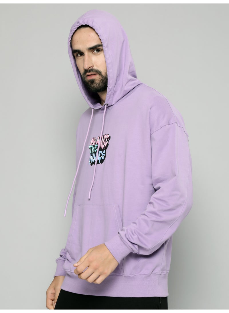 Maniac Mens Printed Hooded Neck Fullsleeve Lavender Cotton Sweatshirt - Image 3