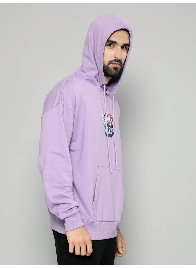Maniac Mens Printed Hooded Neck Fullsleeve Lavender Cotton Sweatshirt - Image 4