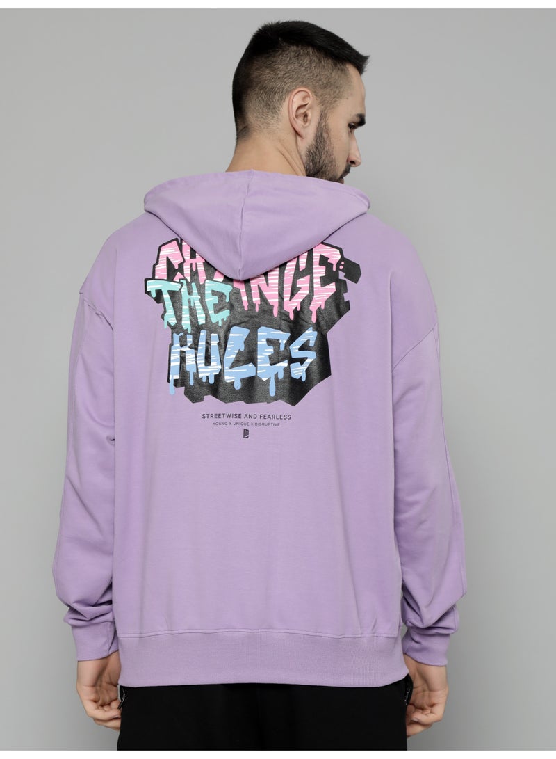 Maniac Mens Printed Hooded Neck Fullsleeve Lavender Cotton Sweatshirt - Image 5
