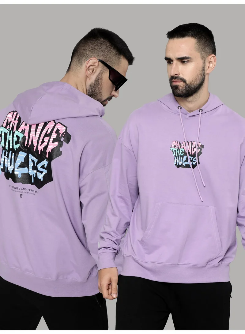 Maniac Maniac Mens Printed Hooded Neck Fullsleeve Lavender Cotton Sweatshirt