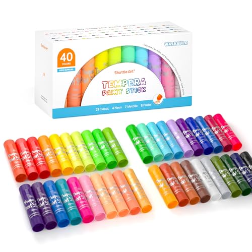 Shuttle Art Tempera Paint Sticks 40 Colors Solid Tempera Paint for Kids Super Quick Drying Works Great on Paper Wood Glass Ceramic Canvas - Image 1