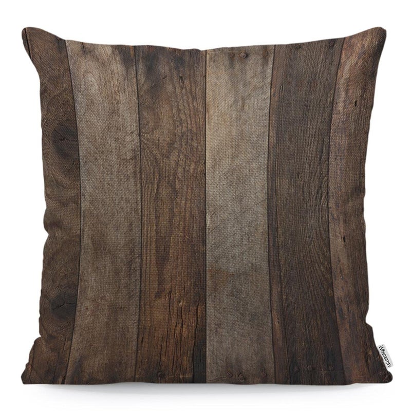 WONDERTIFY Wood Cushion Cover Rustic Wood Plank Wooden Dark Floor Decorative Throw Pillow Covers For Couch Bed Sofa Pillows Case Brown 45X45 Cm