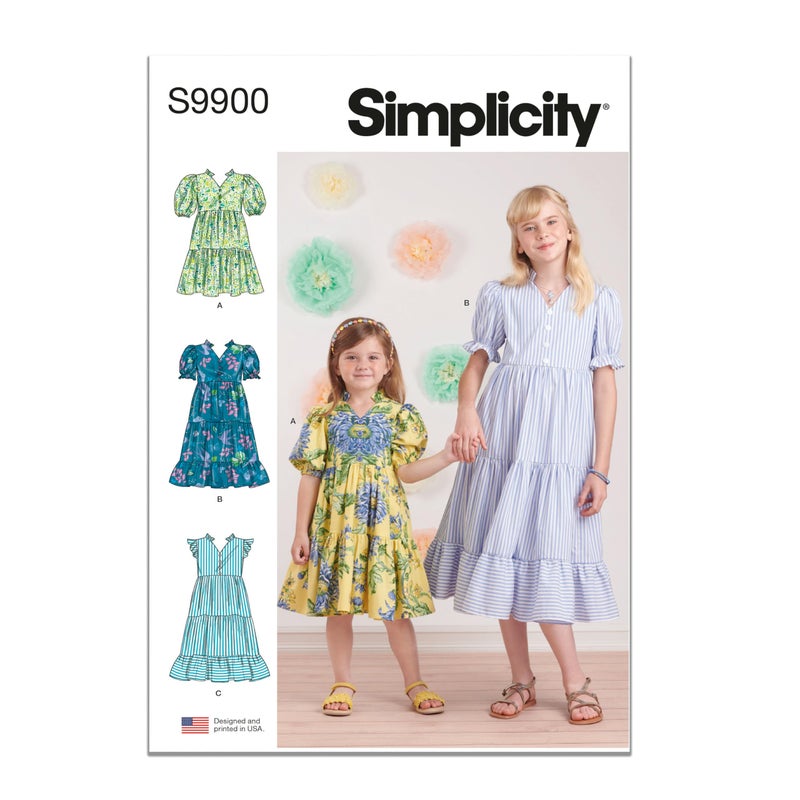 Simplicity Children's and Girls' Tiered Dress Sewing Pattern Packet, Design Code S9900, Sizes 3-4-5-6 - Image 1