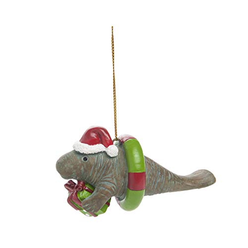 Beachcombers Manatee in Life Ring Christmas Xmas Ornament Grey - Image 1