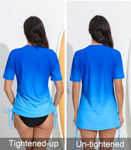 Halcurt Women's Half Zip Short Sleeve Rash Guard Swimsuit Top Ruched Swim Shirt UPF50+ Quick Dry Bathing Suit Ombre Light Blue 2XL - Image 5