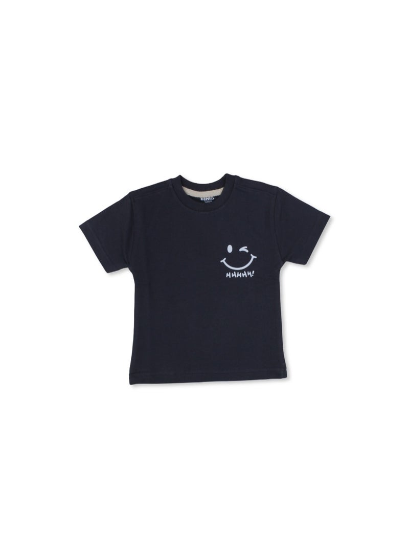 Berceau Baby Boys Cotton T-Shirt – Dark Grey with Smile Face Print - Image 1