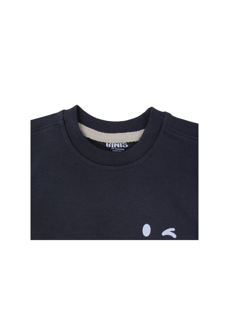 Berceau Baby Boys Cotton T-Shirt – Dark Grey with Smile Face Print - Image 3