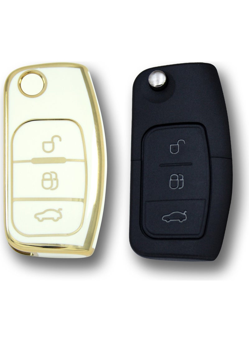 Ford Focus 2004+ White Car Key Remote Control Shell Case Car Keychain
