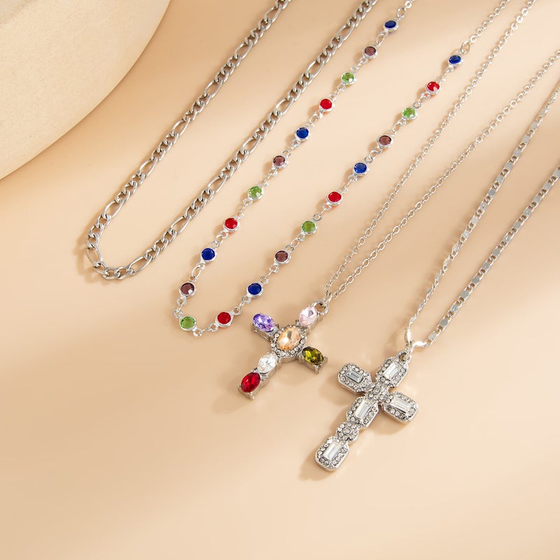 SHIXIN European and American Style Y-Shaped Tassel Necklace with Colorful Double-Layer Cross Pendant - Choker Jewelry for Women - Image 4
