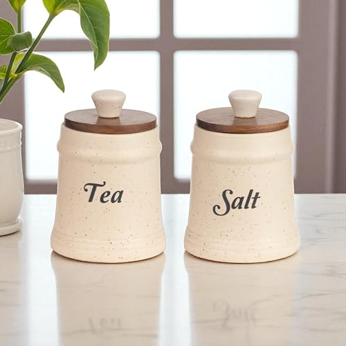 ClayStone Ceramic Salt Sugar Tea Coffee Containers for Kitchen - Airtight Storage Jars with Lids Set of 4 - Image 4