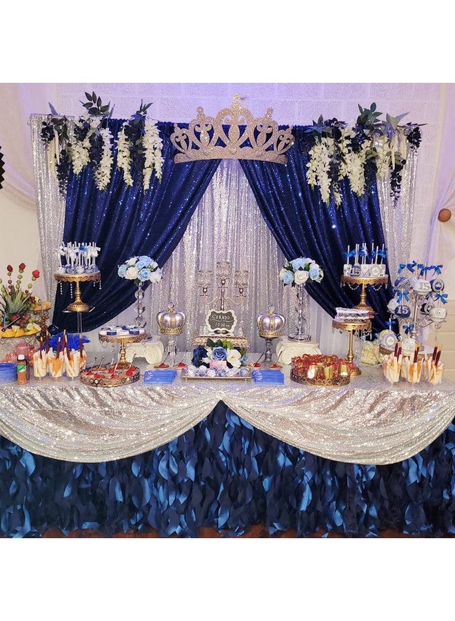 Poise3EHome 2Ft X 8Ft Blue Sequin Photography Backdrop Curtains 2 Panels For Party Decoration Navy Blue - Image 3