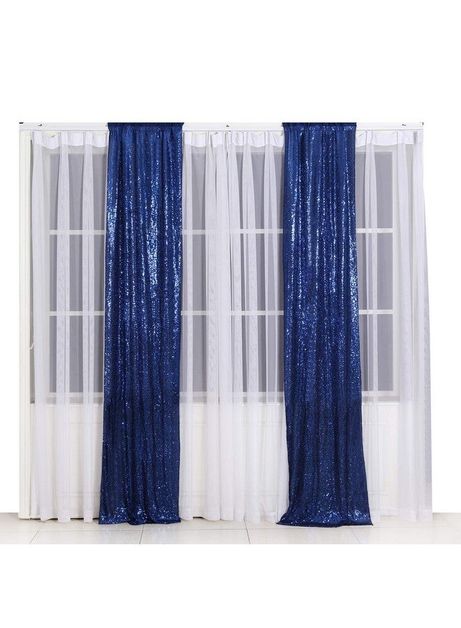 Poise3EHome 2Ft X 8Ft Blue Sequin Photography Backdrop Curtains 2 Panels For Party Decoration Navy Blue - Image 2