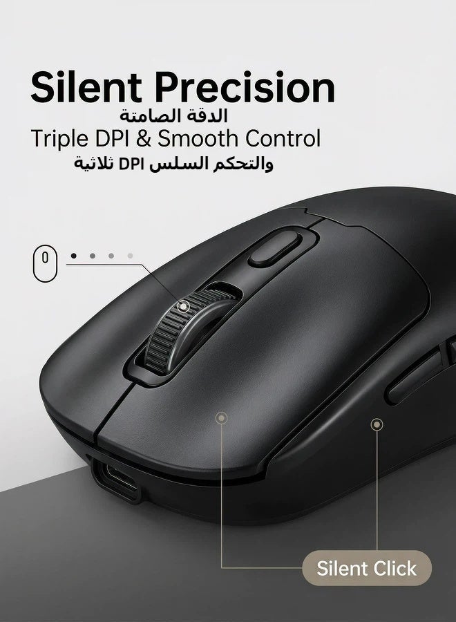 تي- وولف ماوس بلوتوث T-WOLF ، ماوس مكتب ، كمبيوتر شحن لاسلكي مزدوج الوضع ، ماوس ألعاب مكتب محمول مع ميزات فريدة من نوعها ، مجهزة بزر الصمت ووظيفة ضبط DPI ثلاثية المستويات ، ماوس أسود - Image 2