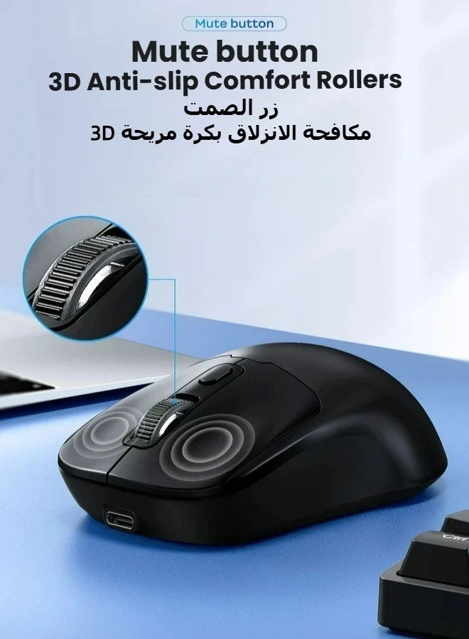 T-WOLF Bluetooth mouse, office mouse, dual-mode wireless charging computer, portable office gaming mouse with unique features, equipped with mute button and three-level DPI adjustment function, black mouse - Image 2