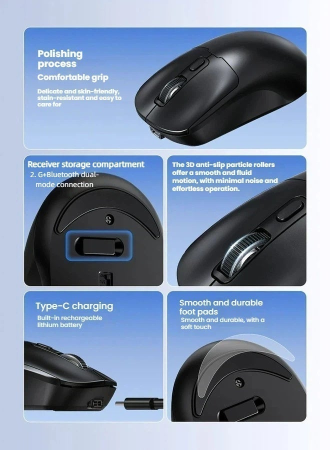 T-WOLF Bluetooth mouse, office mouse, dual-mode wireless charging computer, portable office gaming mouse with unique features, equipped with mute button and three-level DPI adjustment function, black mouse - Image 4
