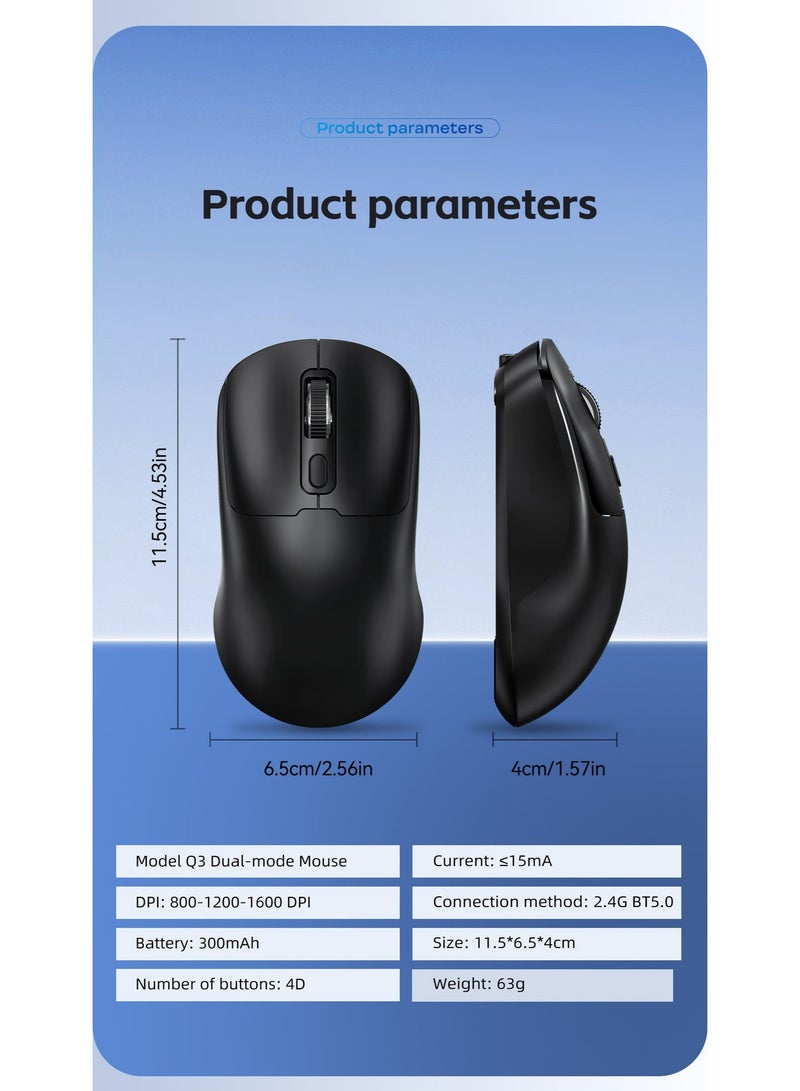 T-WOLF Bluetooth mouse, office mouse, dual-mode wireless charging computer, portable office gaming mouse with unique features, equipped with mute button and three-level DPI adjustment function, black mouse - Image 5