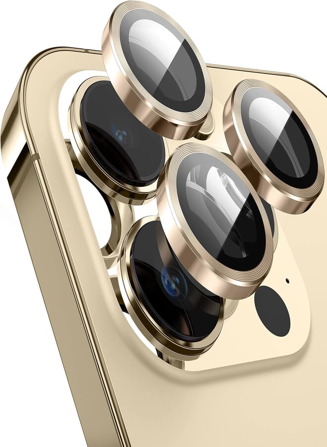 Suoman Camera Lens Protector Compatible for iPhone 14 Pro 6.1 inch / 14 Pro Max 6.7 inch,Metal Texture Style for iPhone 14 Pro/iPhone 14 Pro Max Camera Cover Tempered Glass [Metal CD Lines] -Gold