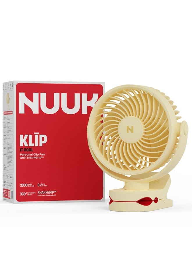 NUUK KLĪP Rechargeable Clip Fan | 3000mAh Battery | Up to 8 hrs Runtime | Super - silent BLDC Motor | 4 Speed Modes | 360° Manual Head Rotation | Strong 0–55mm Clamp | Type-C Charging - Image 1