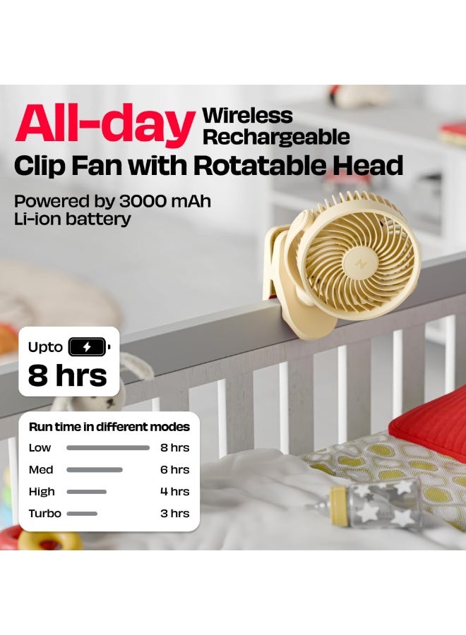 NUUK KLĪP Rechargeable Clip Fan | 3000mAh Battery | Up to 8 hrs Runtime | Super - silent BLDC Motor | 4 Speed Modes | 360° Manual Head Rotation | Strong 0–55mm Clamp | Type-C Charging - Image 4
