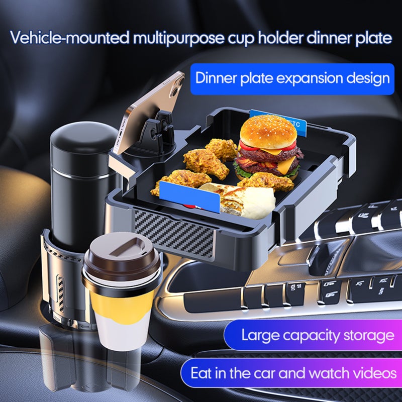 Cup Holder Tray for Car Dual Cap Holder 4IN1 Adjustable Car Cup Holder Multifunctional Car Drink Phone Holders Snack Tray Expander - Image 2
