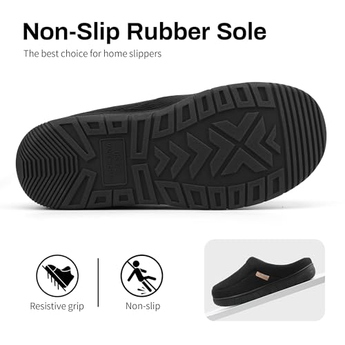 shoeslocker Mens Slippers Moccasin House Shoes Soft Memory Foam Slip-on Indoor/Outdoor, Black, Size 11-12 D(M) US - Image 5