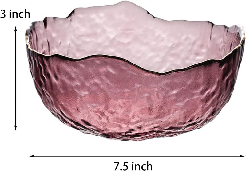 Halyuhn 50 OZ Wavy Glass Salad Bowl 8 Inch Decorative Glass Serving Container Large Purple Clear Glass Fruit Holder with 3 Wall Hammered Mixing Basin Irregular colored Candy Dish - Image 2