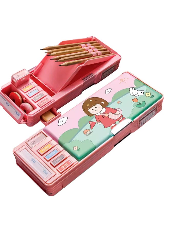 Primary School Students Multi-functional Large-capacity Double-layer Stationery Box Children's Cute High-value Storage Box Pencil Case - Image 1