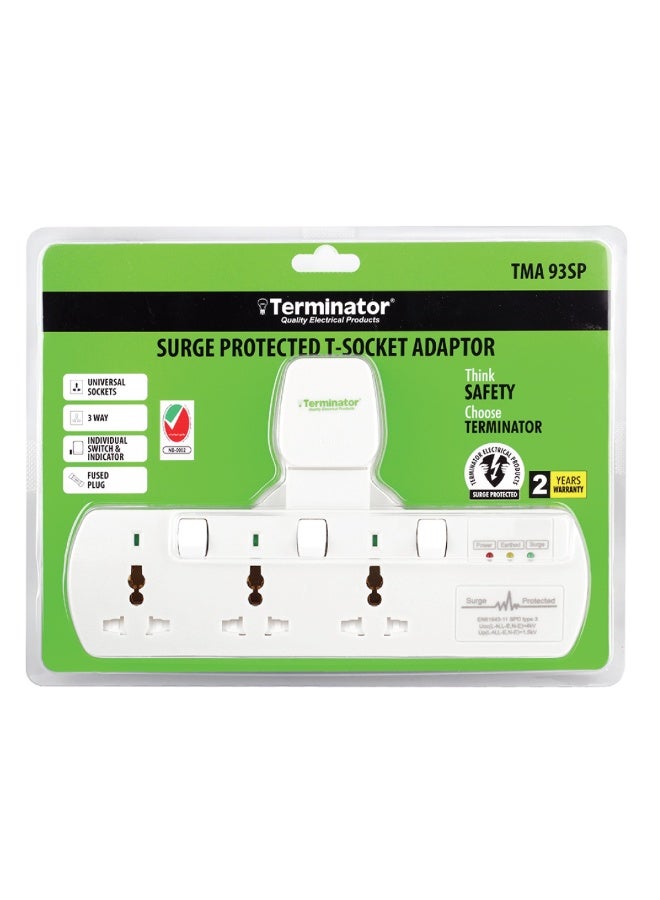 Terminator Terminator 3-Way Universal T-Socket Multi-Adapter with Surge Protection, Wall Plug Extender for Electronics & Appliances - Image 3