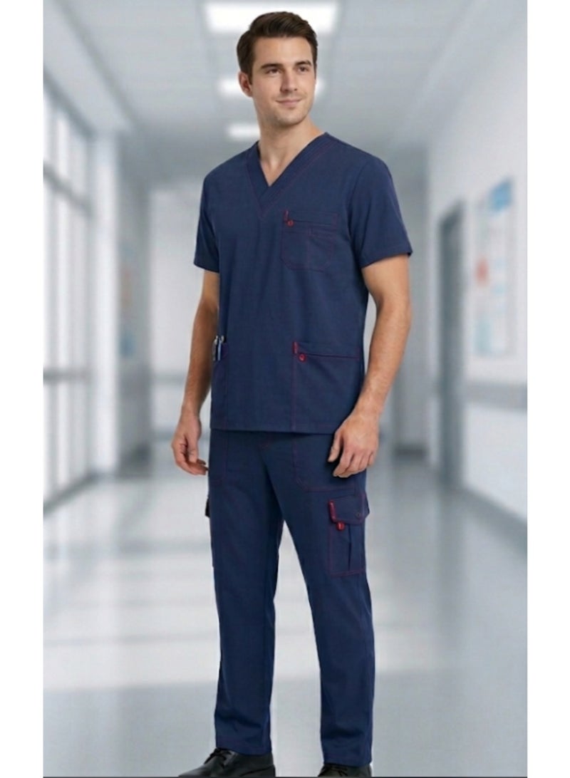 Men's Medical Scrub (Alhayah) Dark Navy Blue - Size M - Short Sleeve - Comfortable and Flexible Medical Uniform for Doctors, Nurses and Healthcare Practitioners