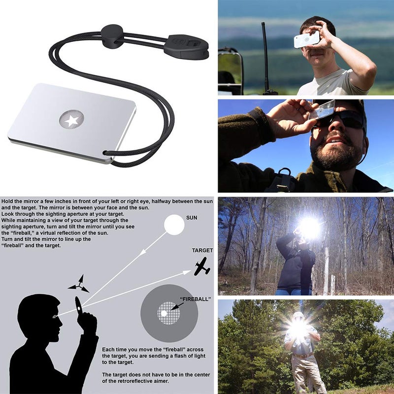Luca Elf Aid Signal Mirror Survival Tools, Military Grade Hiking Camping Mirror 2 x 3 inch with Small Compass and Whistle for Outdoor Adventure Emergency SOS Mirror (1pcs) - Image 3