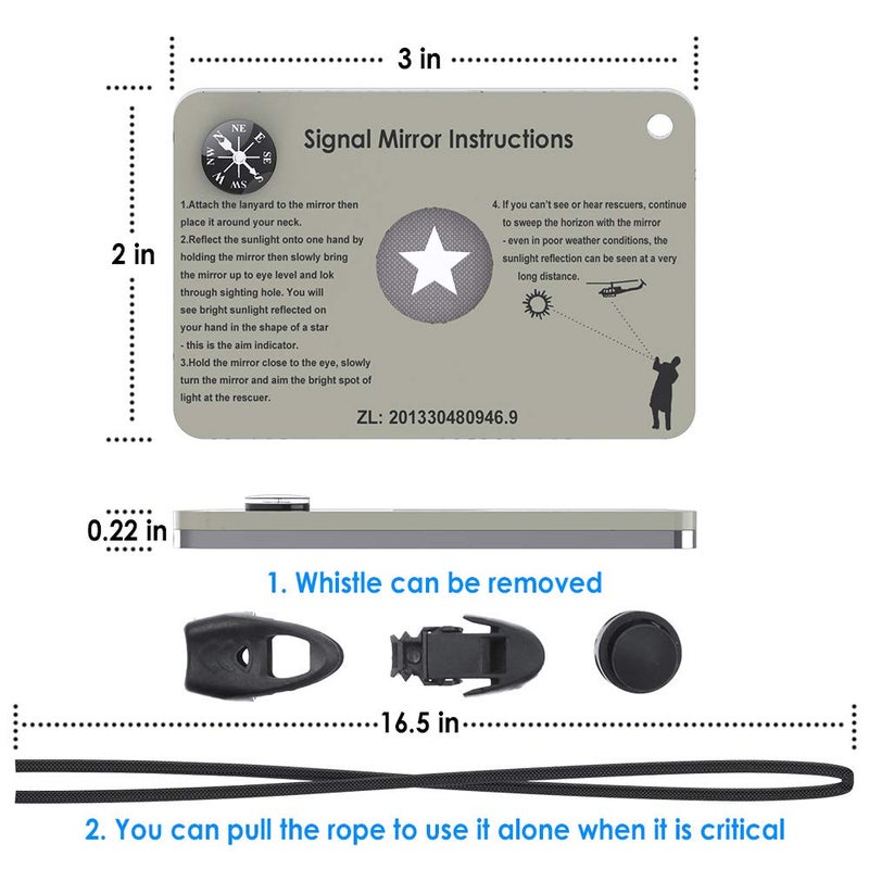Luca Elf Aid Signal Mirror Survival Tools, Military Grade Hiking Camping Mirror 2 x 3 inch with Small Compass and Whistle for Outdoor Adventure Emergency SOS Mirror (1pcs) - Image 5