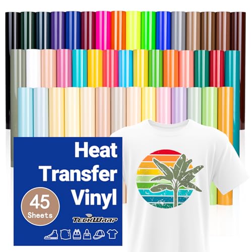 TECKWRAP HTV Vinyl Bundle Heat Transfer Vinyl 12x10 Includes 45 Sheets Assorted Colors Iron on Vinyl Pack Heat Press Design for DIY TShirts and Other Fabrics - Image 1