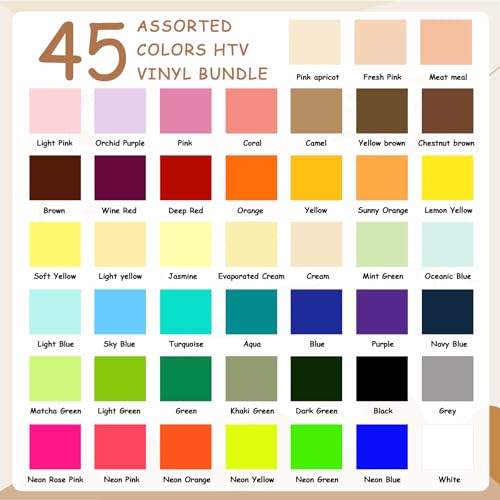 TECKWRAP HTV Vinyl Bundle Heat Transfer Vinyl 12x10 Includes 45 Sheets Assorted Colors Iron on Vinyl Pack Heat Press Design for DIY TShirts and Other Fabrics - Image 3