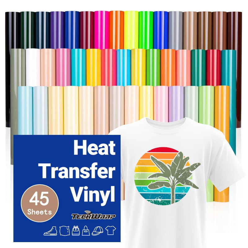 TECKWRAP HTV Vinyl Bundle Heat Transfer Vinyl 12x10 Includes 45 Sheets Assorted Colors Iron on Vinyl Pack Heat Press Design for DIY TShirts and Other Fabrics - Image 2