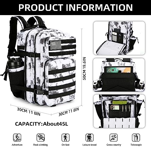 Lovelinks21 45L Tactical Assault Backpack 3 day assault pack with Molle Waterproof backpack Rucksack for Tactical Backpacks (BlackWhite Camo) - Image 2