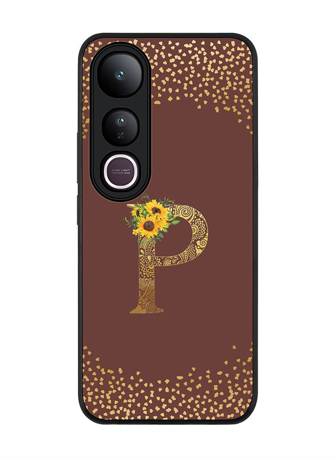 Stylizedd For vivo V50 Lite Case,Slim fit Camera Protection, Shockproof Thin Phone cover  - Custom Floral Monogram - P  (Brown )