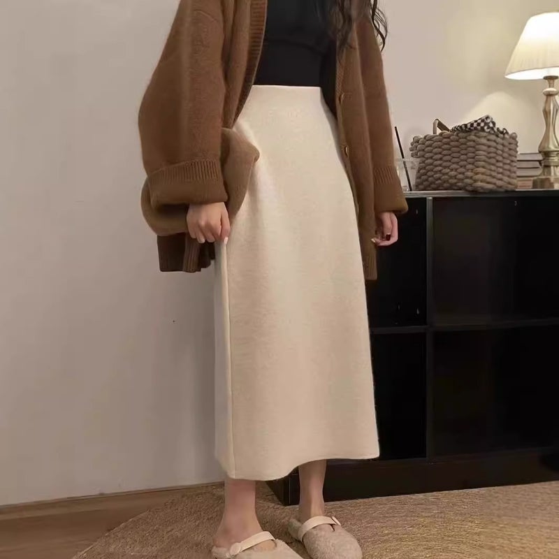 Granny Gentle French Style High Waist Thickened Raccoon Velvet Elegant Wool Skirt Slimming Design Sense Wool Skirt - Image 1