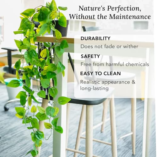 Ekhasa Nostrae Golden Pothos Hanging Artificial Plants with Pot (Set of 2) | Money Plant Artificial Hanging Plants for Decor | Falling Creepers Climbers Fake Vines with Hanging Pots (Devil's Ivy) - Image 5