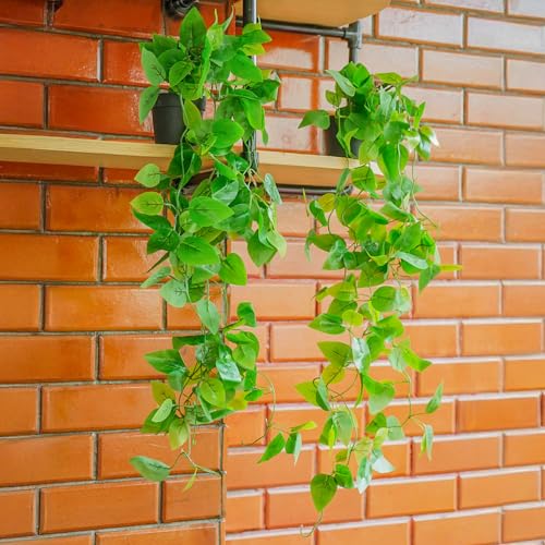 Ekhasa Nostrae Golden Pothos Hanging Artificial Plants with Pot (Set of 2) | Money Plant Artificial Hanging Plants for Decor | Falling Creepers Climbers Fake Vines with Hanging Pots (Devil's Ivy) - Image 1